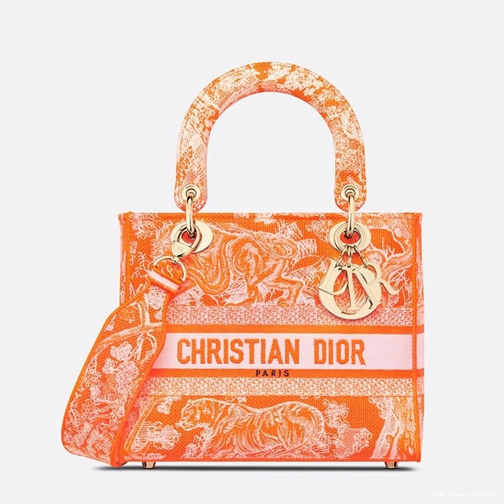 Cheap Bag Orange Motif Canvas D-lite Medium de Lady Toile Jouy 0716 Luxury